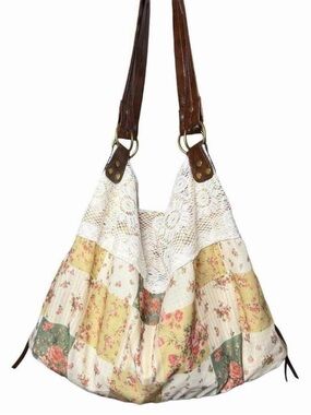 Boho Floral Patchwork Lace Cream Tote Bag Cottagecore Festival Indie Western Y2K